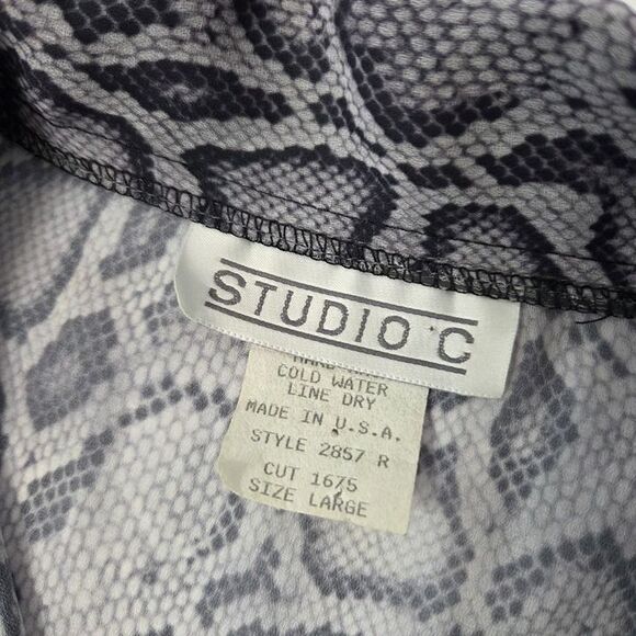 VTG Y2K Snakeskin Print Button Down Black White Sheer Top LARGE - Picture 9 of 12